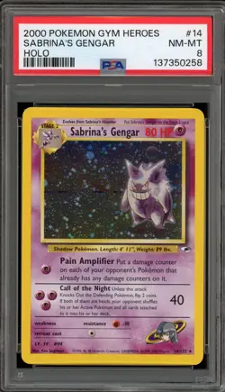 Pokemon Sabrina's Gengar Gym Heroes Unlimited Holo Rare #14 PSA 8 - Image 1