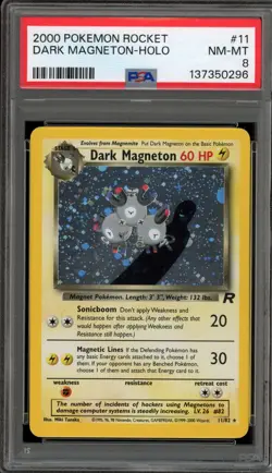 Pokemon Dark Magneton Team Rocket Unlimited Holo Rare #11 PSA 8 - Image 1