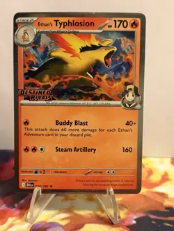 Ethan's Typhlosion 034/182 Pre Release STAMPED Promo Destined Rivals Pokemon - Image 1