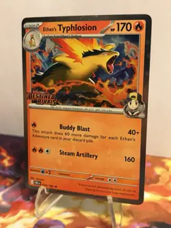 Ethan's Typhlosion 034/182 Pre Release STAMPED Promo Destined Rivals Pokemon - Image 4