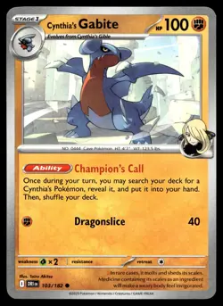 Cynthia's Gabite 103/182 Pokemon Sv10: Destined Rivals Non Holo - Image 1