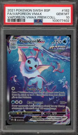 Pokemon Vaporeon VMAX Premium Coll. Full Alt Art Promo SWSH182 PSA 10 Gem Mint - Image 1