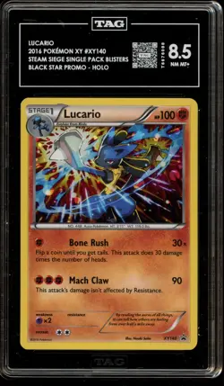 Pokemon Lucario Steam Siege Blister Pk. Black Star Holo Promo XY140 TAG 8.5 - Image 1