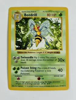 Beedrill 1999 Pokemon Game Shadowless Base Set #17/102 * Light Play - Image 1