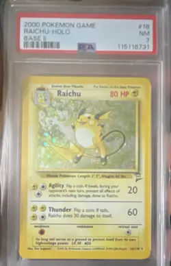 Pokemon Raichu Base Set 2 Holo Rare 016/130 PSA 7 2000 English TCG - Image 1