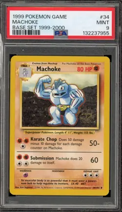Pokemon Machoke Base Set "4th Print" 1999-2000 #34 DAMAGED SLAB PSA 9 Mint - Image 1