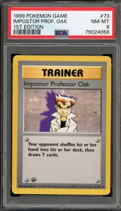 Pokemon Imposter Professor Oak Base Set Shadowless 1st Edition Rare #73 PSA 8 - Image 1