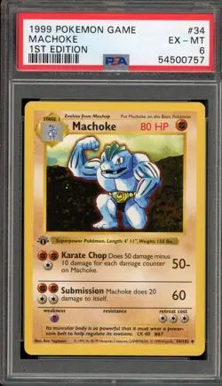 Pokemon Machoke Base Set Shadowless 1st Edition #34 PSA 6 - Image 1