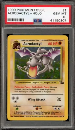 Pokemon Aerodactyl Fossil Unlimited Holo Rare #1 PSA 10 Gem Mint - Image 1