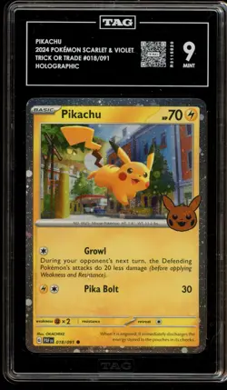 Pokemon Pikachu 2024 Trick or Trade Holo #018 TAG 9 Mint - Image 1