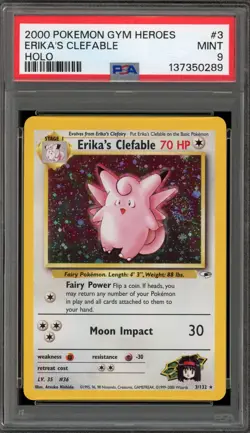 Pokemon Erika's Clefable Gym Heroes Unlimited Holo Rare #3 PSA 9 Mint - Image 1