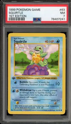 Pokemon Squirtle Base Set Shadowless 1st Edition #63 PSA 7 - Image 1