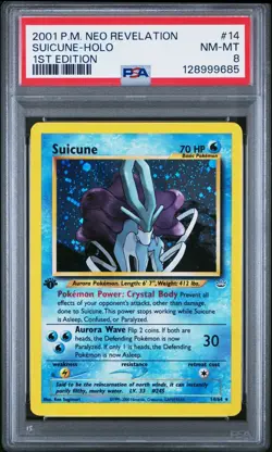 Pokemon Neo Revelation #14 Suicune Holo 1st Edition 2001 PSA 8 Near Mint-Mint - Image 1