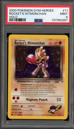 Pokemon Rocket's Hitmonchan Gym Heroes Unlimited Holo Rare #11 PSA 9 Mint - Image 1