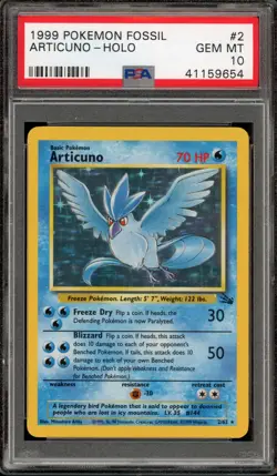 Pokemon Articuno Fossil Unlimited Holo Rare #2 PSA 10 Gem Mint - Image 1