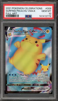 Pokemon Surfing Pikachu VMAX Celebrations Full Art #009 PSA 10 Gem Mint - Image 1