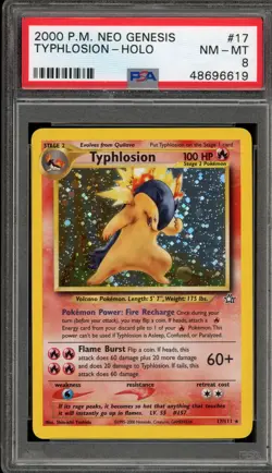 Pokemon Typhlosion Neo Genesis Unlimited Holo Rare #17 PSA 8 - Image 1