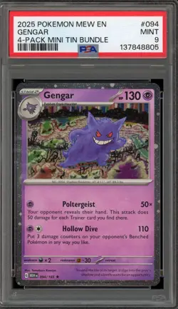 Pokemon Gengar 4 Pk. Mini Tin Bund. 151 MEW EN Holo Rare #094 PSA 9 Mint - Image 1