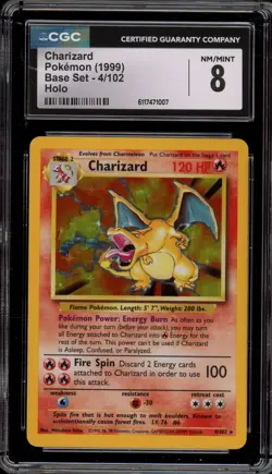 Pokemon Charizard Base Set Unlimited Holo Rare #4 CGC 8 - Image 1