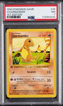 1999 POKEMON BASE SET 1ST EDITION #46 CHARMANDER PSA 7 - Image 1