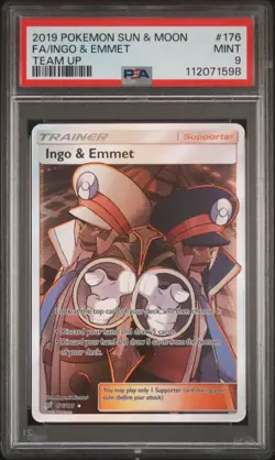 2019 POKEMON SUN & MOON TEAM UP #176 FULL ART/INGO & EMMET PSA 9 - Image 1