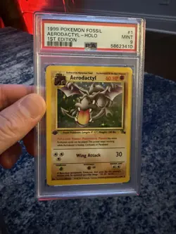 1999 Pokemon Fossil Aerodactyl Card #1/62 Holo, 1st Ed PSA 9 Mint, Holo Rare - Image 1
