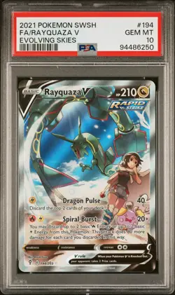 2021 Pokemon Evolving Skies Rayquaza V Full Art #194 GEM MT SW&SH PSA 10 - Image 1