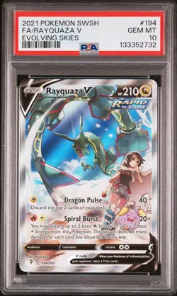 2021 Pokemon Evolving Skies Rayquaza V Full Art #194 GEM MT SW&SH PSA 10 - Image 1