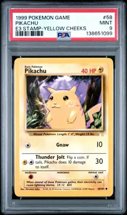 1999 POKEMON GAME E3 STAMP-YELLOW CHEEKS #58 PIKACHU PSA 9 - Image 1
