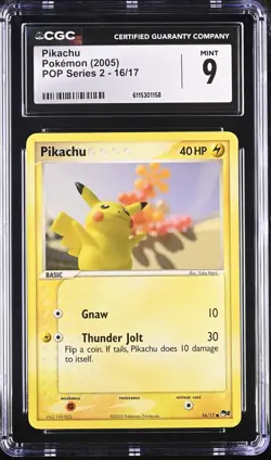 CGC 9 MINT Pikachu 2005 POP Series 2 16/17 Pokemon Card - Image 1