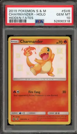Pokemon Charmander Hidden Fates Holo Rare #SV6 PSA 10 Gem Mint - Image 1