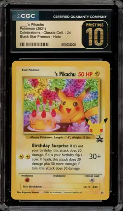 Pokemon Birthday Pikachu Celebrations Classic Coll. Promo #24 CGC 10 Pristine - Image 1