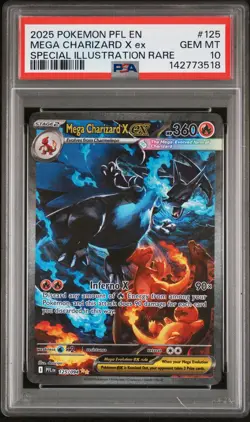 2025 POKEMON PFL EN-PHANTASMAL FLAMES #125 MEGA CHARIZARD X EX PSA 10 - Image 1