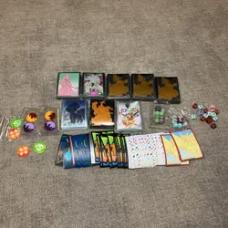 Pokemon Accessories Lot ETB Sleeves Dice Damage Coins Charzard Evee HUGE LOT A2 - Image 1