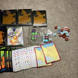 Pokemon Accessories Lot ETB Sleeves Dice Damage Coins Charzard Evee HUGE LOT A2 - Image 4