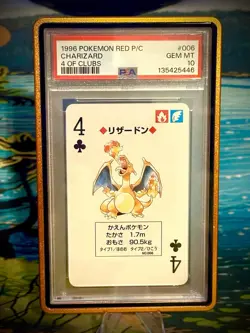 PSA 10 - GEM MINT 1996 POKEMON RED VERSION PLAYING CARD 006 CHARIZARD 4 OF CLUBS - Image 1