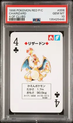PSA 10 - GEM MINT 1996 POKEMON RED VERSION PLAYING CARD 006 CHARIZARD 4 OF CLUBS - Image 2