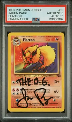1999 POKEMON JUNGLE #19 FLAREON PSA AUTHENTIC AUTO 10 - Image 1