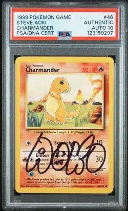 1999 POKEMON BASE SET UNLIMITED #46 CHARMANDER PSA AUTHENTIC DNA AUTO 10 - Image 1