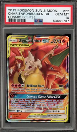 Pokemon Charizard & Braixen GX Cosmic Eclipse Holo Ultra Rare #22 PSA 10 - Image 1