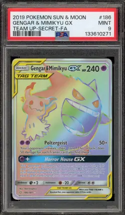 Pokemon Gengar & Mimikyu GX Team Up Secret Rare Full Art #186 PSA 9 Mint - Image 1