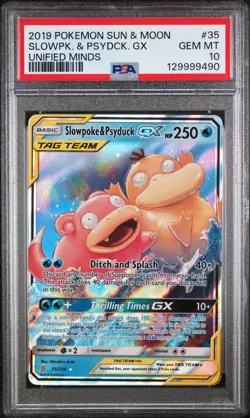 2019 Pokemon Unified Minds Slowpoke & Psyduck Gx #35 GEM MT Sun & Moon PSA 10 - Image 1
