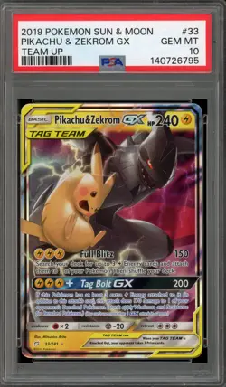 Pokemon Piakchu & Zekrom GX Team Up Holo Ultra Rare #33 PSA 10 Gem Mint - Image 1