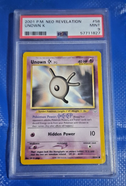 2001 P.M. Neo Revelation Unown K #58 PSA 9 MINT Non-Holo Pokemon TCG - Image 1