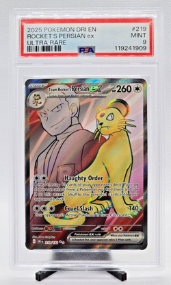 2025 Pokemon Destined Rivals #219 Rocket's Persian Ex Ultra Rare PSA 9 - Image 1