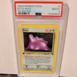 Pokemon PSA 8 NM-MINT 1999 Ditto 1st Edition Fossil Holo Card - Image 1