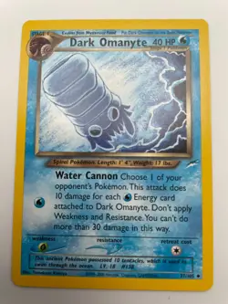 Dark Omanyte 37/105 Uncommon Neo Destiny Unlimited Pokemon 2002 Vintage WOTC NM - Image 1