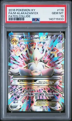 2016 POKEMON XY FATES COLLIDE #118 FULL ART/M ALAKAZAM EX PSA 10 - Image 1