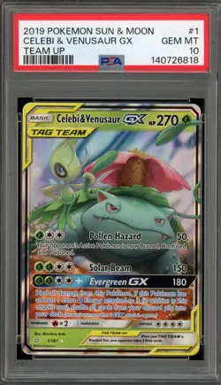 Pokemon Celebi & Venusaur GX Team Up Holo Ultra Rare #1 PSA 10 Gem Mint - Image 1