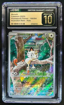 2025 Pokemon Phantasmal Flames Meowth Illustration Rare #106/094 CGC 10 Pristine - Image 1